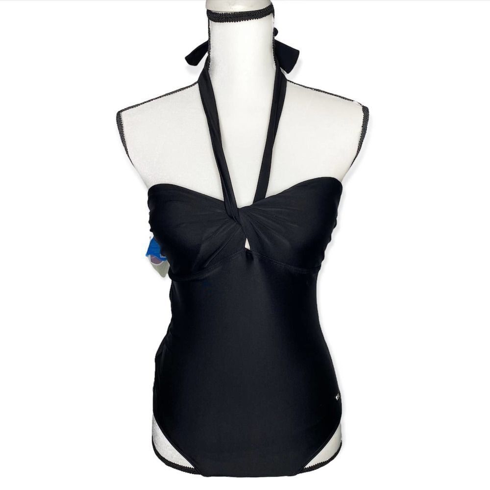 Elegant Black Halter One-Piece Swimsuit
